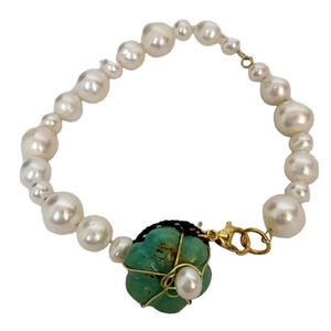 Freshwater Pearl Turquoise Wire Wrapped Bracelet